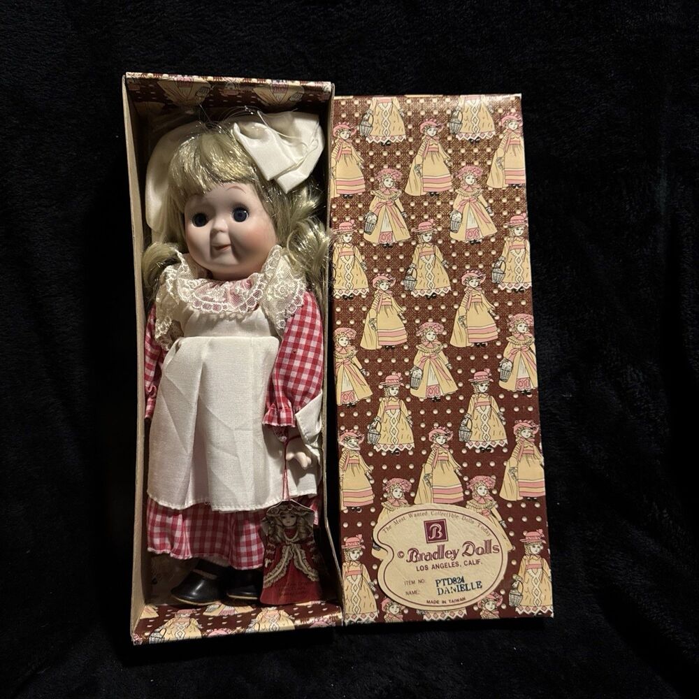Vintage 1985 Bradley Doll Danielle PTD824 Original Box Porcelain and Cloth 12"